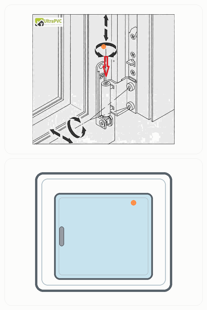 Animatie GIF pentru reglajul din partea de sus inspre balamale